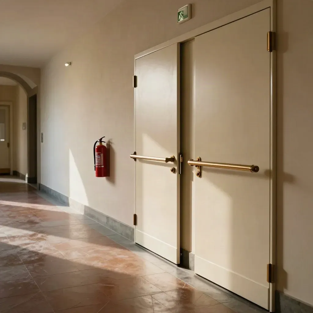 Corridoio tecnico di negozio a Firenze con porte antincendio e uscite pronte al controllo